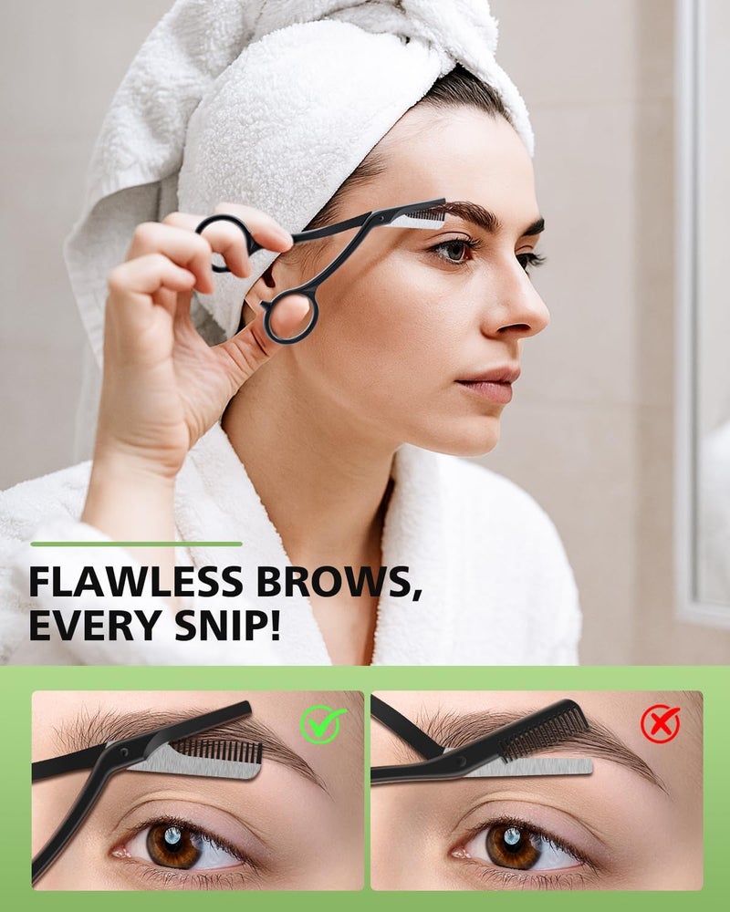 Baluca Eyebrow Scissors with Comb | Professional Stainless Steel Eyebrow Trimmer for Women & Men | Dual-Design Precision Eye Brow Trimmer Scissors for Effortless Grooming, Silver (Black) - Image 2